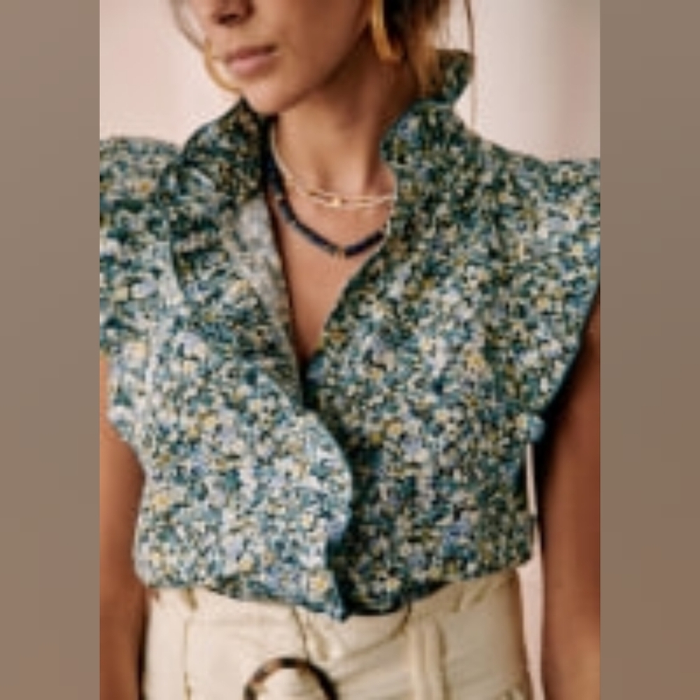Sezane Caro Shirt Garden Blue - Size 34